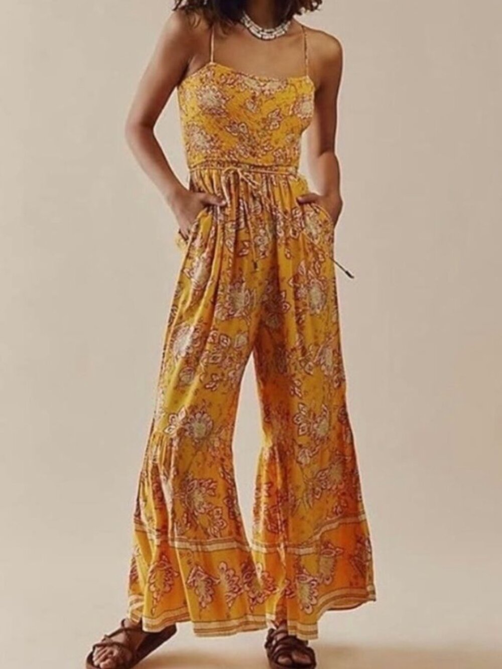 Free People Women's Wide-Leg Little of Your Love Jumpsuit, Gold, Size M